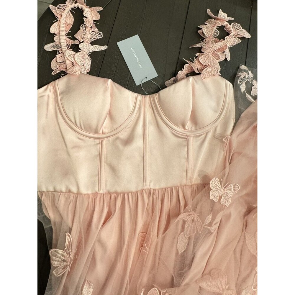 Antonio Melani Mely Satin Embroidered Tulle Dress 3D Butterflies Size 12 - Picture 3 of 14